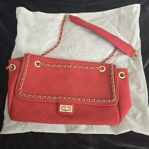Chic Red Quilted Shoulder Bag with Chain Strap